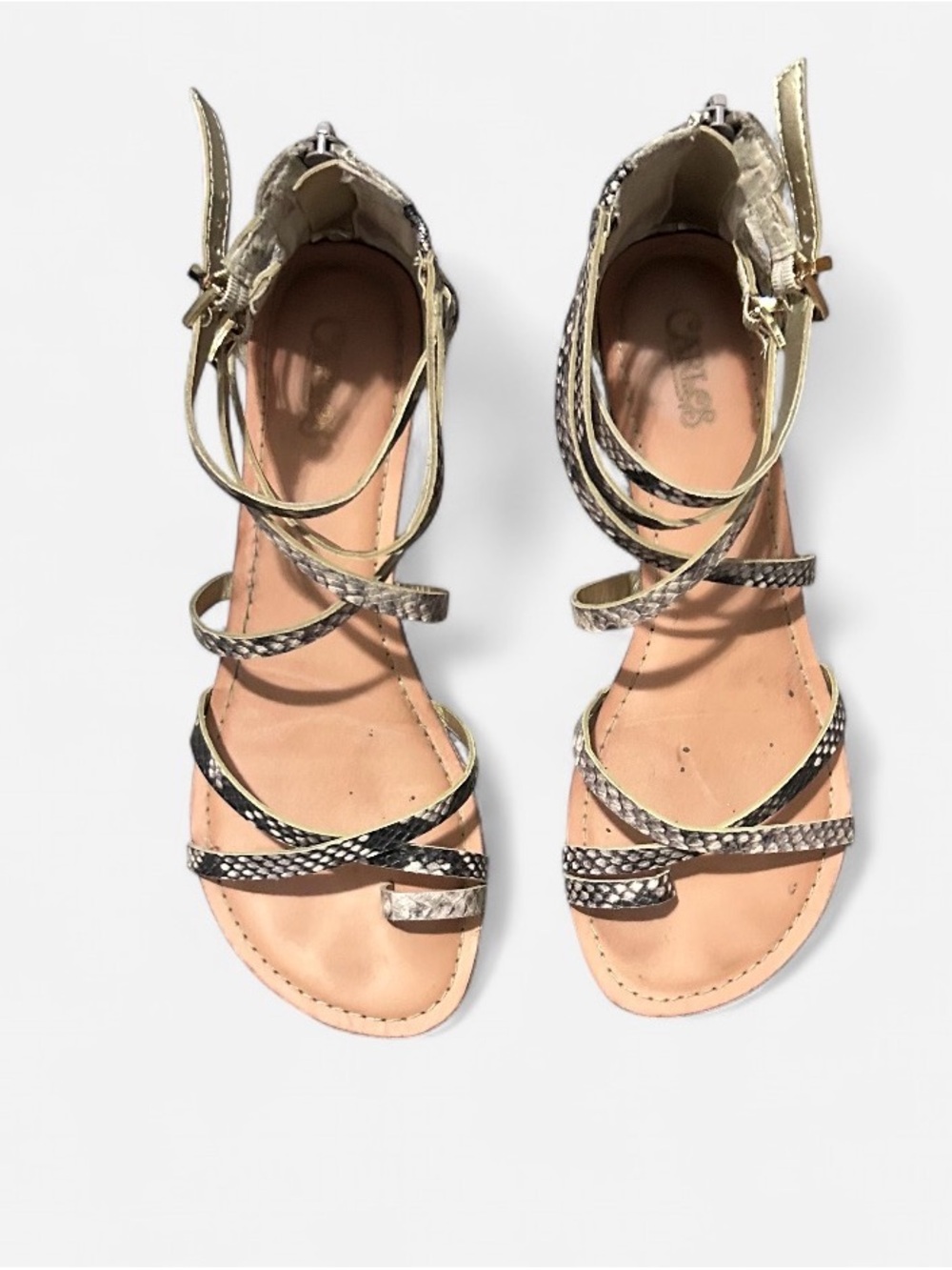 Carlos Santana Metallic Snakeskin Wrap Gladiator Sandals 🩴